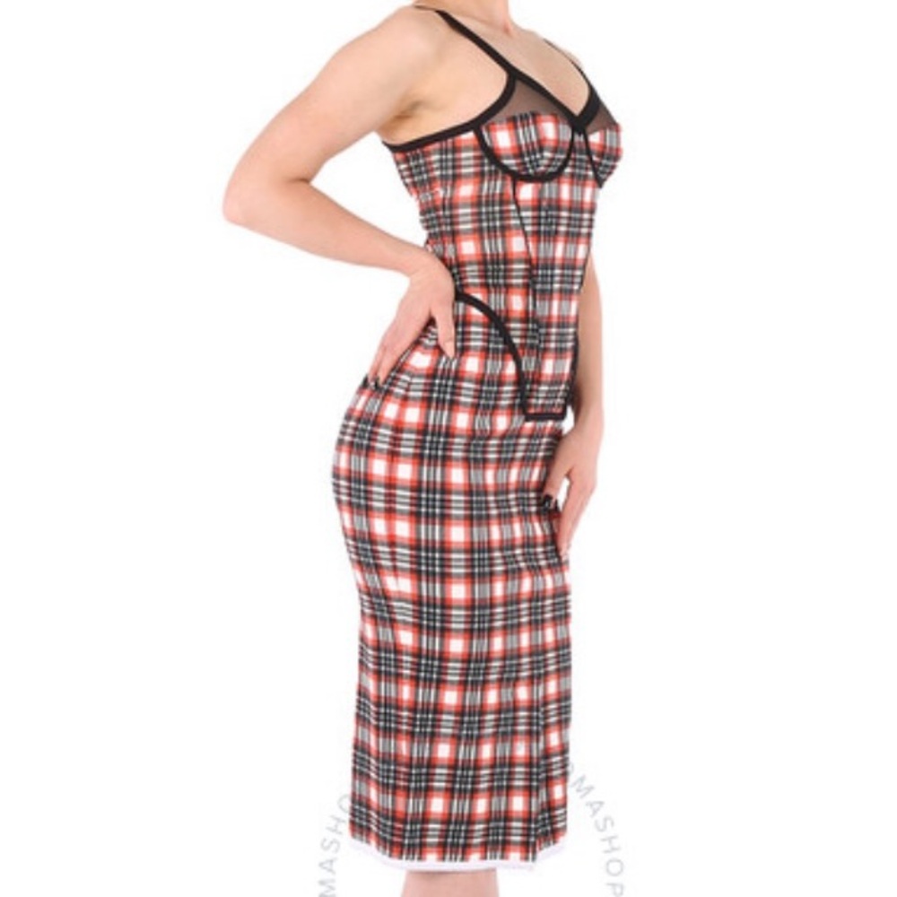 BURBERRY RED PLAID CORSET MIDI DRESS SIZE 6
